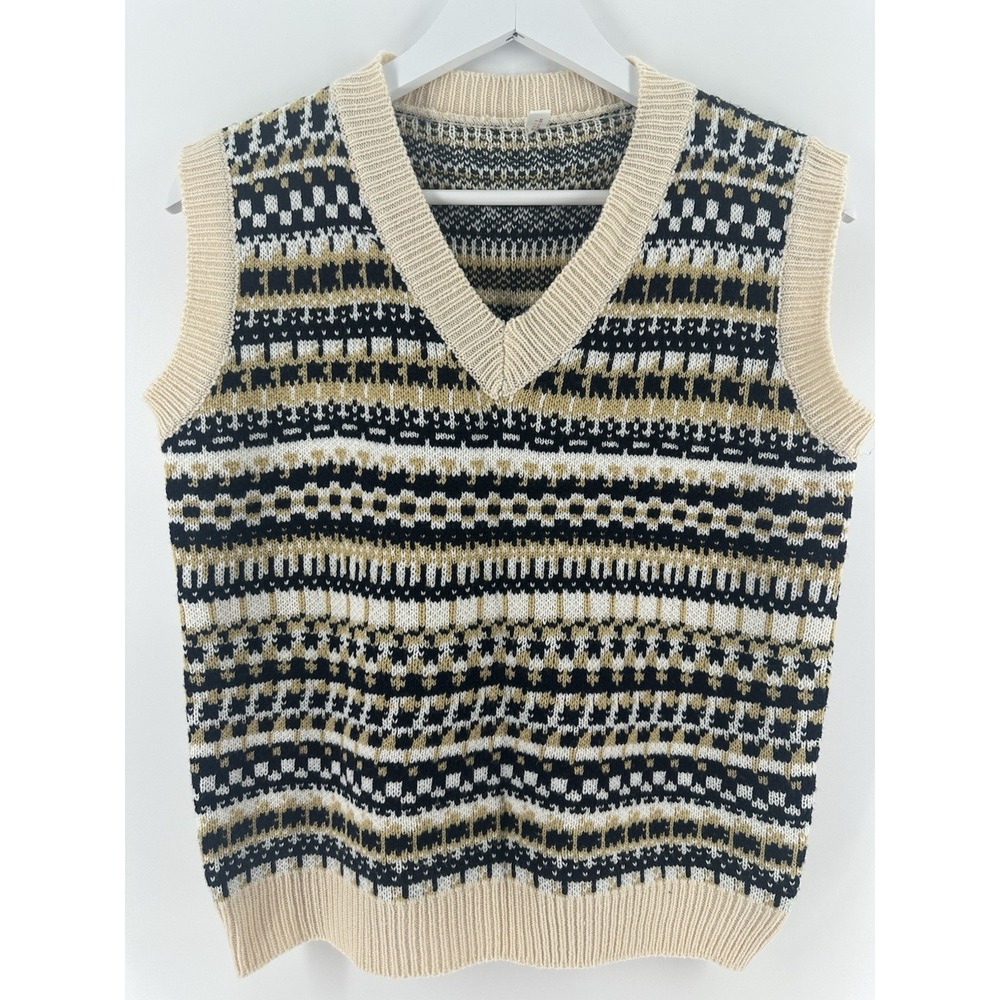 Romwe Ladies Cable Knit Sweater Vest Preppy Tennis Golf V-Neck Size Small BB08‎